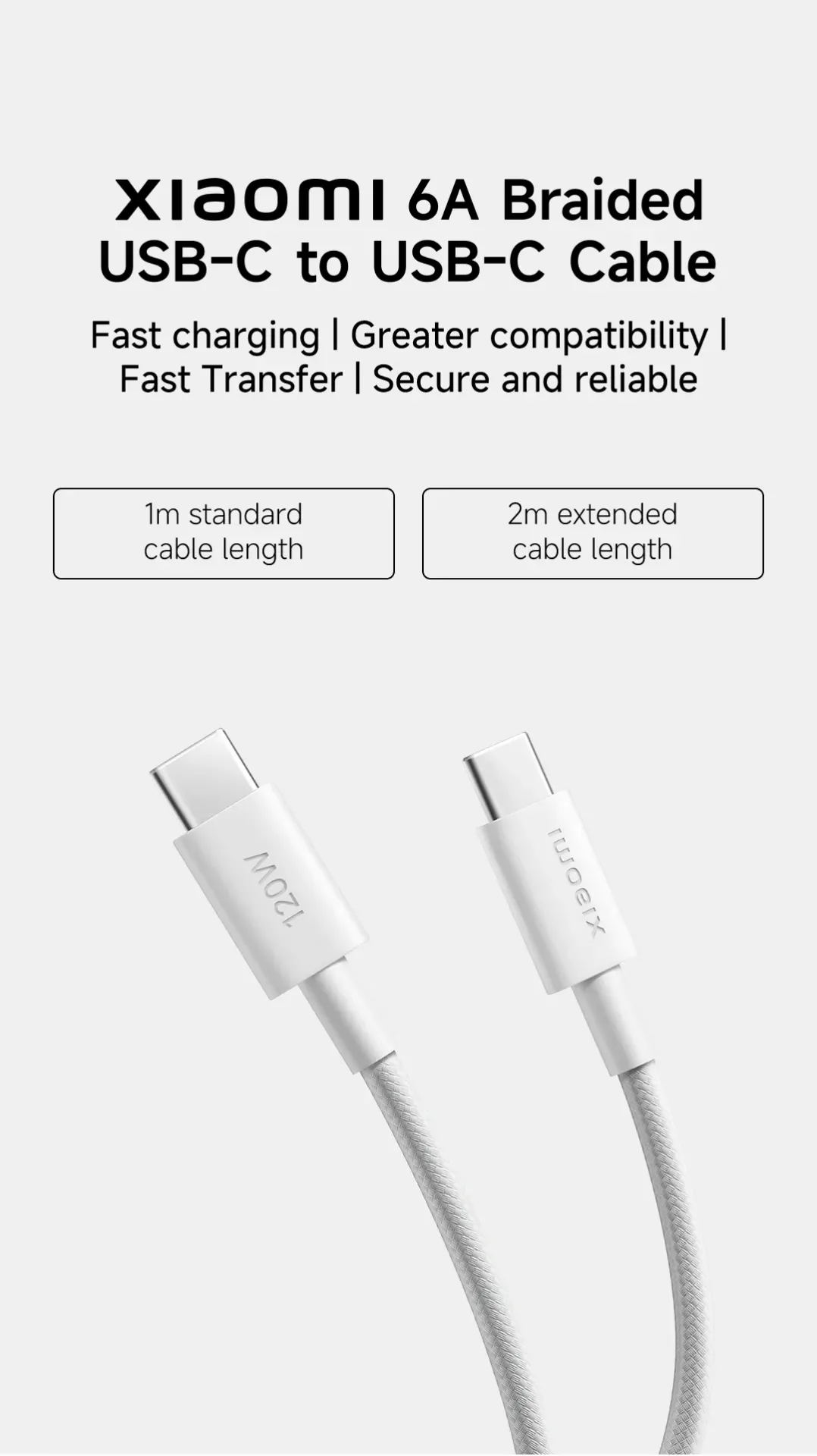 [10859] Xiaomi 6A Braided USB-C to USB-C Cable (2m) 67367